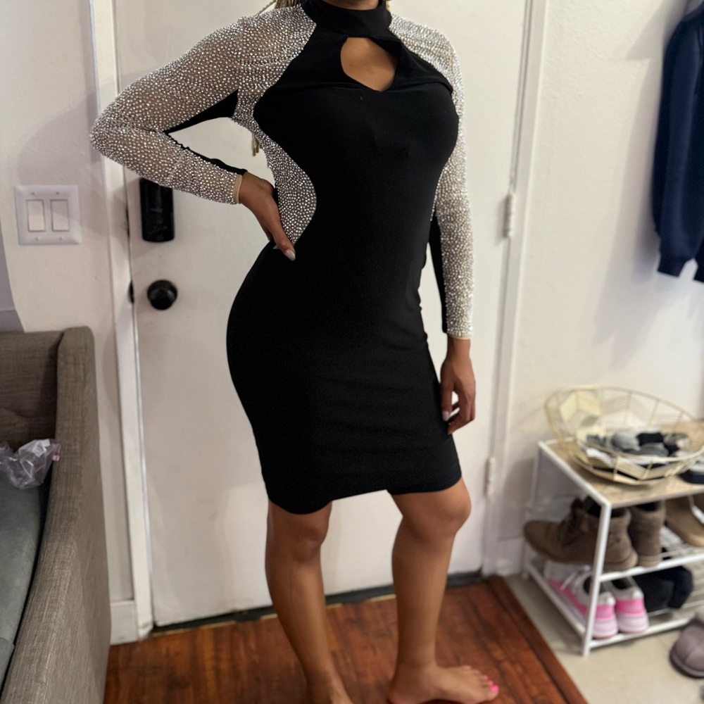 Xscape Black Dress with Silver Accents